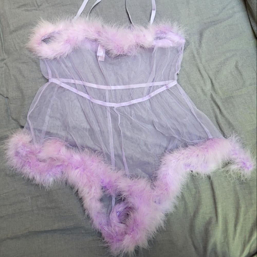 Savage x Fenty Purple Mesh Teddy with Faux Feathers XL/1X